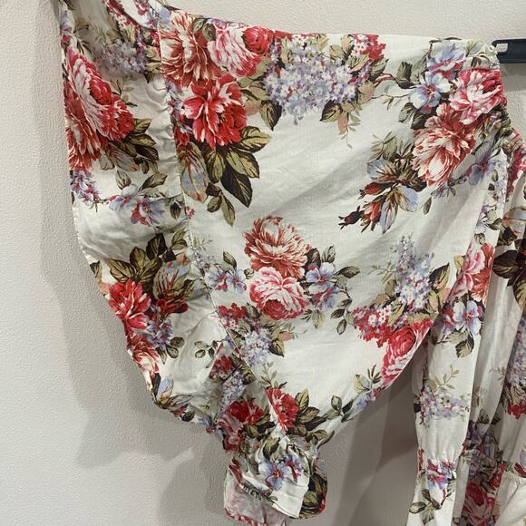 LPA Romper Multicolor Floral Linen Blend Off The Shoulder Casual Sz Small - Picture 3 of 12